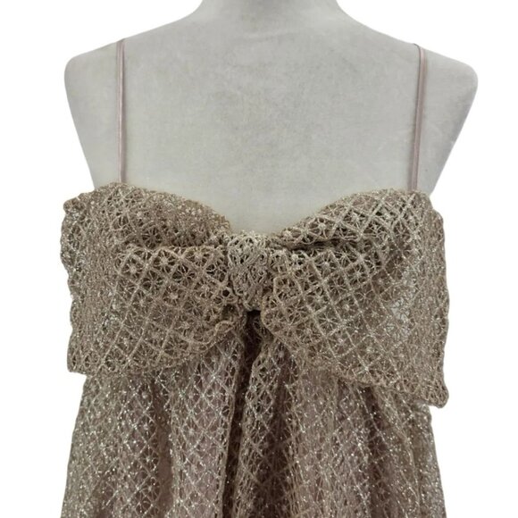 NEW Storia Womens Small Dress Glitter Bow Champagne Mini Bubble Dress Party - Picture 2 of 13